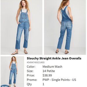 Slouchy straight ankle jean overalls 14 petite